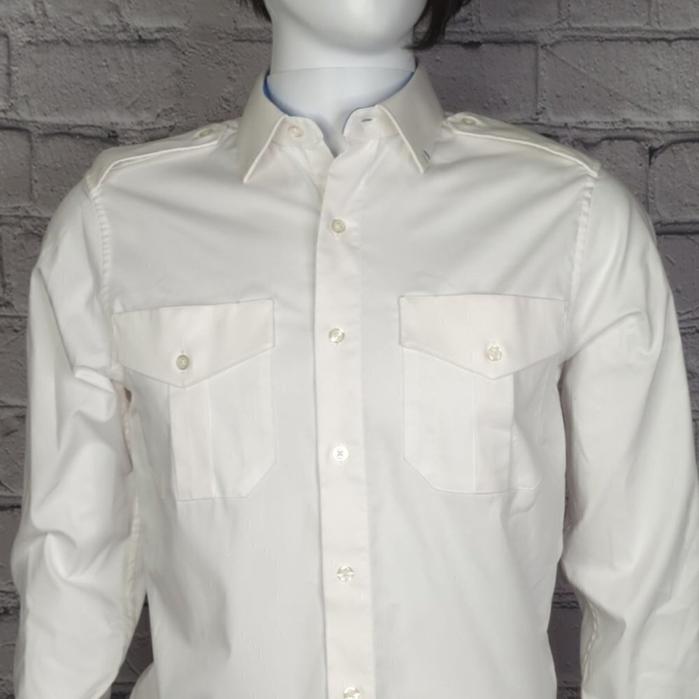 Alaska Airlines by Luly Yang White Long Sleeve Uniform Shirt, Mens Small